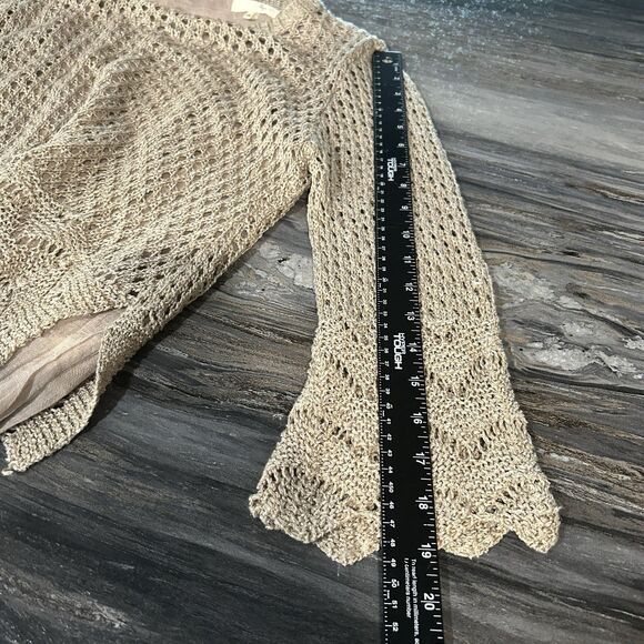 Ryu Tunic Top S/M Bow Knit Crochet Lined Shark Bite Flare Sleeve Neutral Layered - Picture 7 of 11